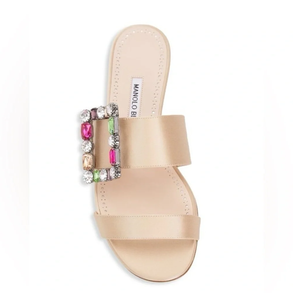 MANOLO BLAHNIK Verda Jewel Embellished Satin Sandals